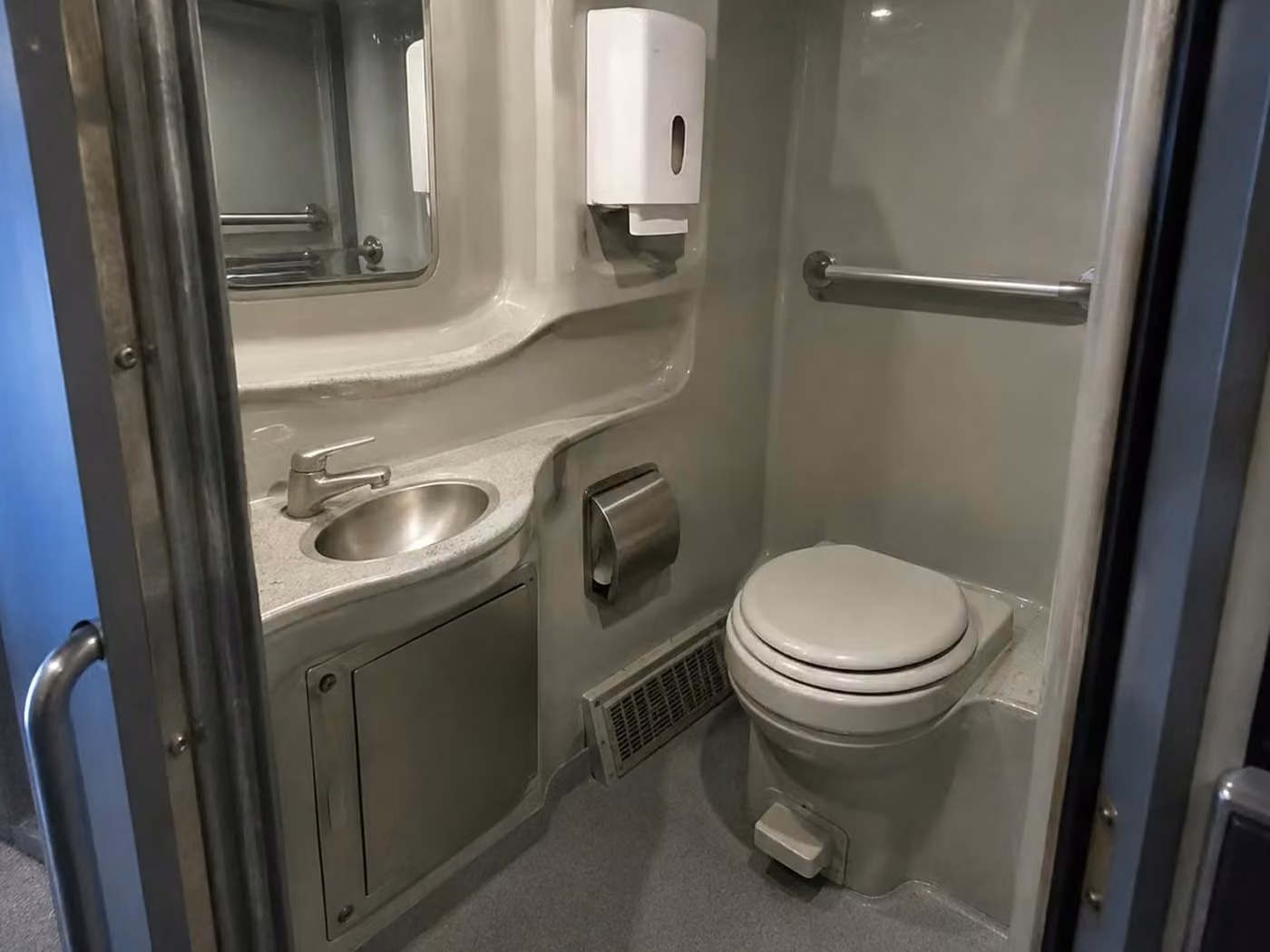 la porte 56 passenger charter bus onboard restroom